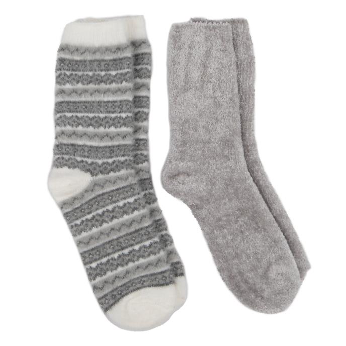 totes Ladies Fair Isle Chenille Bed Socks (Twin Pack) Grey Extra Image 3